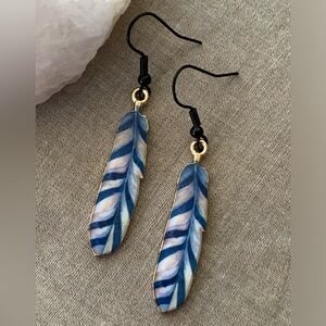 Feather Earrings Blue and Black Blue White Jay New